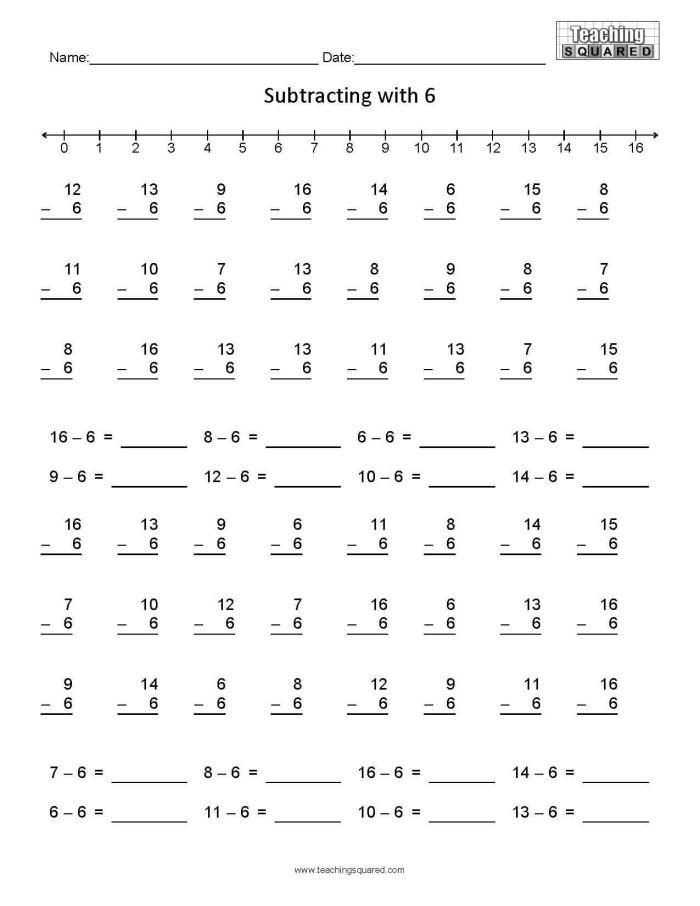 Animal subtraction worksheet for kindergarteners focusing on subtracting six