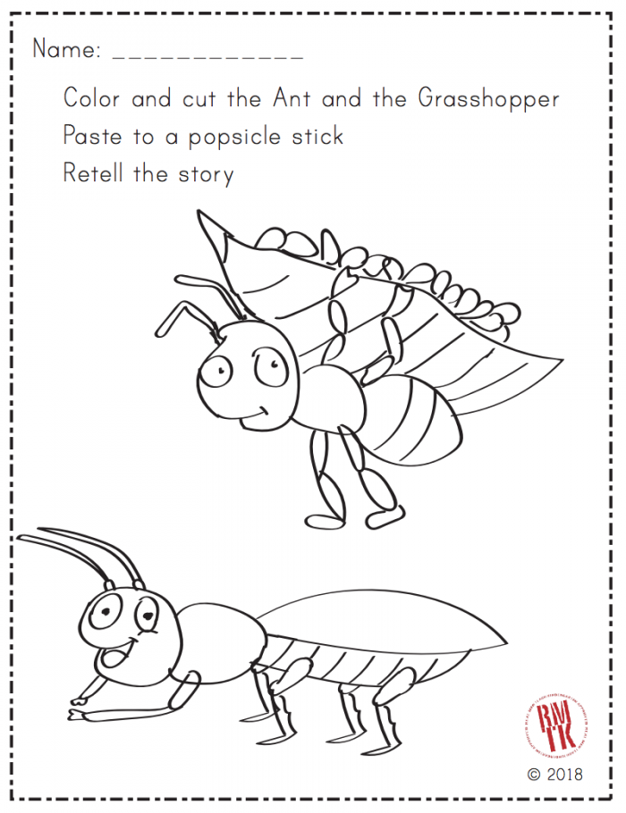 Second grade geometry worksheet featuring The Ant and the Grasshopper story for comprehension and prediction skills