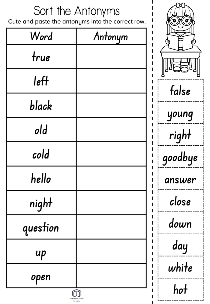 First Grade worksheet for matching antonyms to enhance vocabulary skills