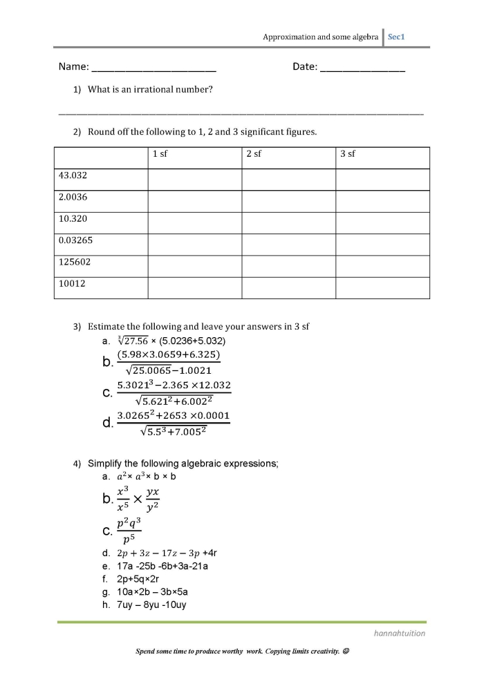 Worksheet illustrating the approximation of irrational numbers on a number line for eighth graders
