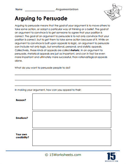 Worksheet for fourth graders focused on argument writing and counter-arguments practice. Argument Writing: Counter-Arguments exercise for improving students' persuasive skills.