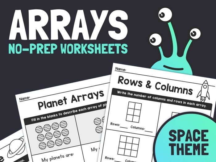 Zooming in on Arrays worksheet for exploring groups and story problems, image 23 Second grade students practicing arrays with sentence frames and addition equations on worksheet 23