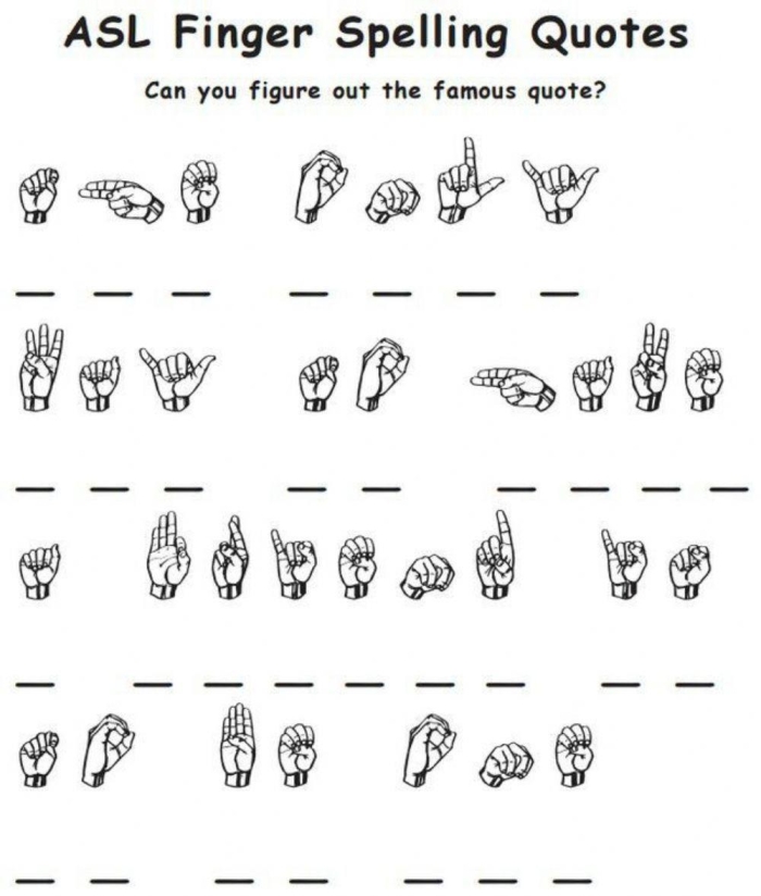 Fourth Grade worksheet for practicing American Sign Language alphabet with a decoding activity