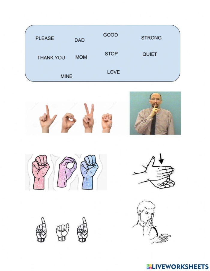 Fourth grade worksheet for practicing American Sign Language alphabet with a decoded quote