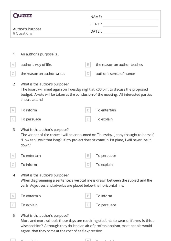 Author’s Purpose worksheet for analyzing nonfiction texts, image 23 Sixth grade student completing an Author’s Purpose worksheet for literary nonfiction