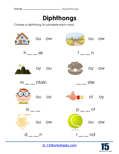 First graders practicing phonics and spelling with an AW diphthong worksheet