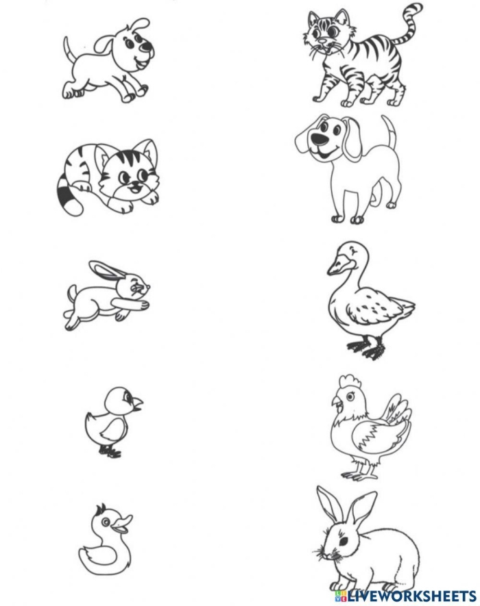 Engaging Baby Animal Match-Up worksheet for Pre-K syllable sorting activities Cute baby animals waiting to be matched with their adult counterparts in the Baby Animal Match-Up worksheet