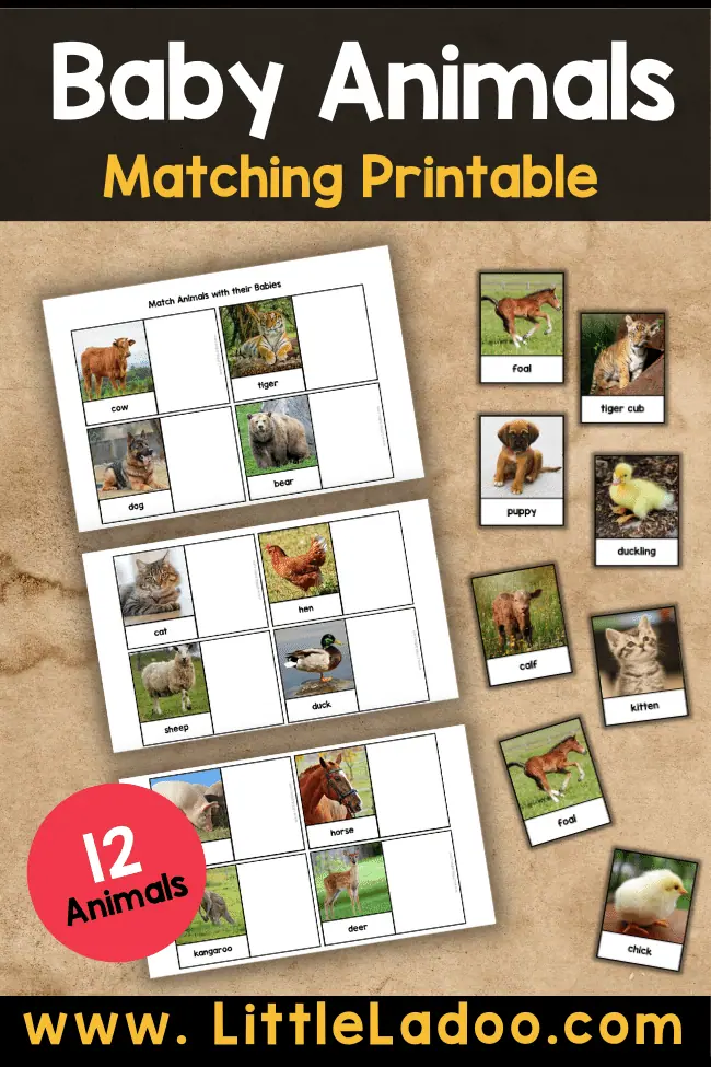 Baby Animal Match-Up Worksheet for Pre-K Syllable Practice Worksheet image featuring baby animals needing help to find their mothers