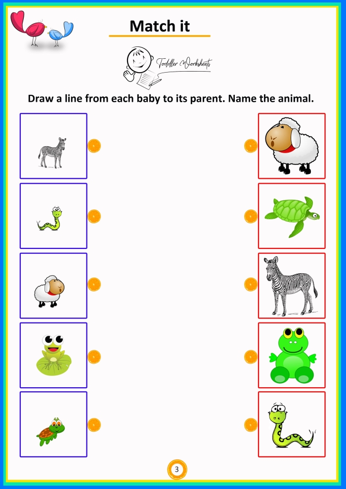 Baby Animal Match-Up Worksheet for Syllable Sorting and Categorizing Skills Baby animals looking for their mothers in a fun match-up activity for Pre-K students