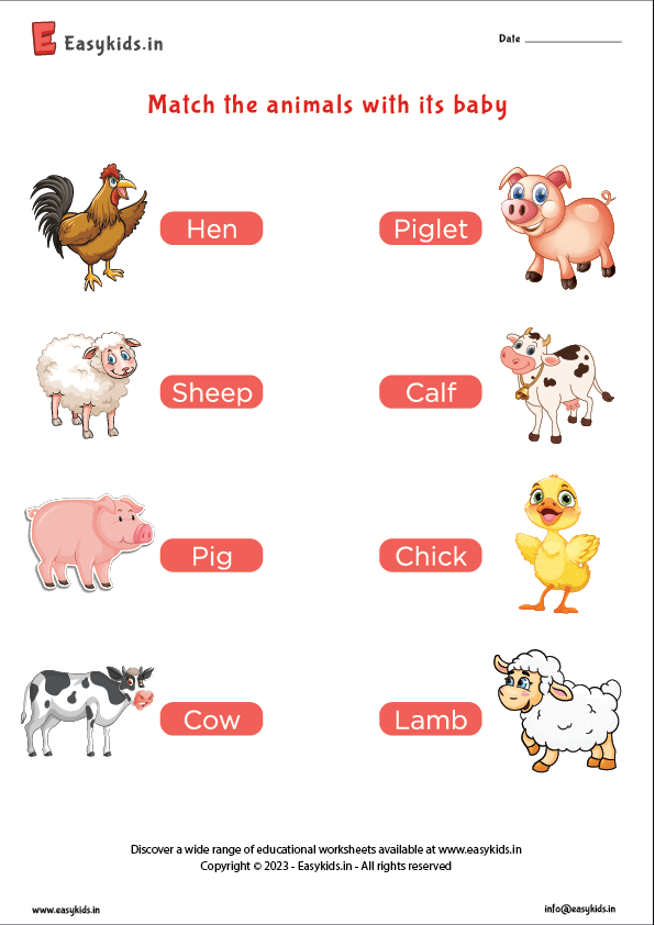 Syllables worksheet for Pre-K Baby animals seeking their mothers in a fun matching worksheet for Pre-K students. Engaging Baby Animal Match-Up activity for learning syllables.