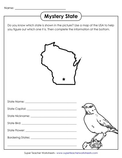 Color and learn worksheet featuring Wisconsin state facts for first graders, image 16 First Grade Badger State worksheet with coloring activities about Wisconsin's geography and symbols