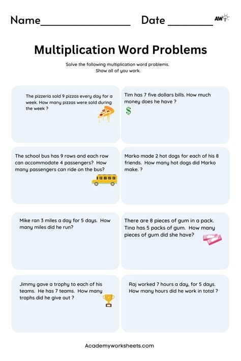 Multiplication practice through baking scenarios for third graders on worksheet 4 Third grade students solving multiplication word problems with a baking theme