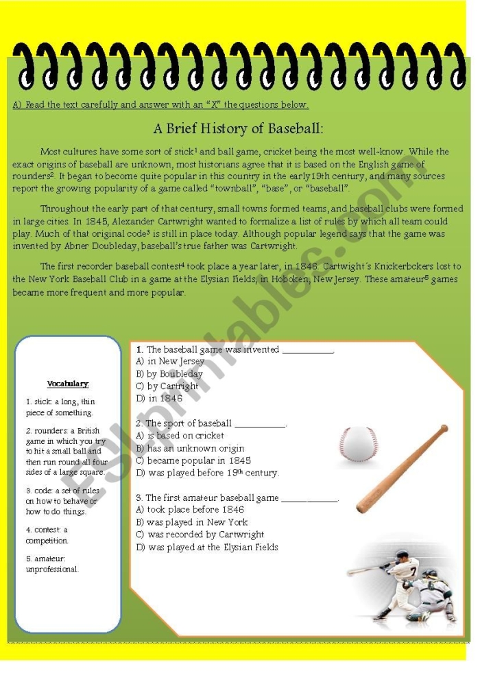 Third grade students reading about baseball history on a spring break worksheet with place value practice