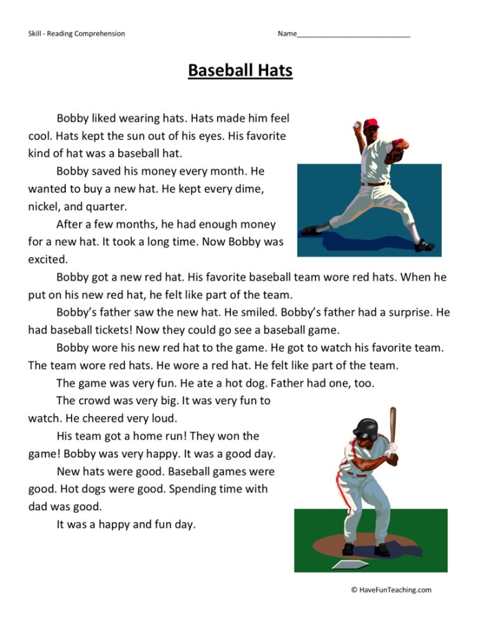 Third grade student reading about baseball history and place value concepts on a spring break worksheet