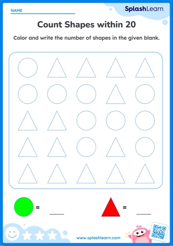 Engaging math puzzle for early geometry skills development in young learners Colorful Basic Shapes worksheet for kindergarten students to count and color
