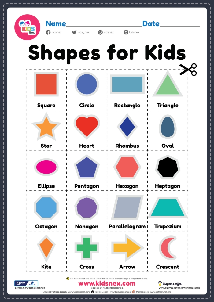Math Puzzles worksheet for Kindergarten Worksheet featuring basic shapes for coloring and counting, designed for kindergarten math skills. Basic Shapes: Color and Count Worksheet for Early Geometry Learning