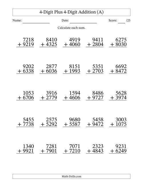 Adding Four Math Worksheet for Grade 1 Students First grade addition worksheet showing practice problems for adding four to numbers up to ten