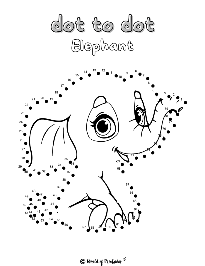 Kindergarten Dot-to-Dot Activity: Learning About Elephants Through Number Sequencing Connect the Dots Elephant worksheet for kindergarten students to trace numbers 1 to 50 and discover the largest land animal