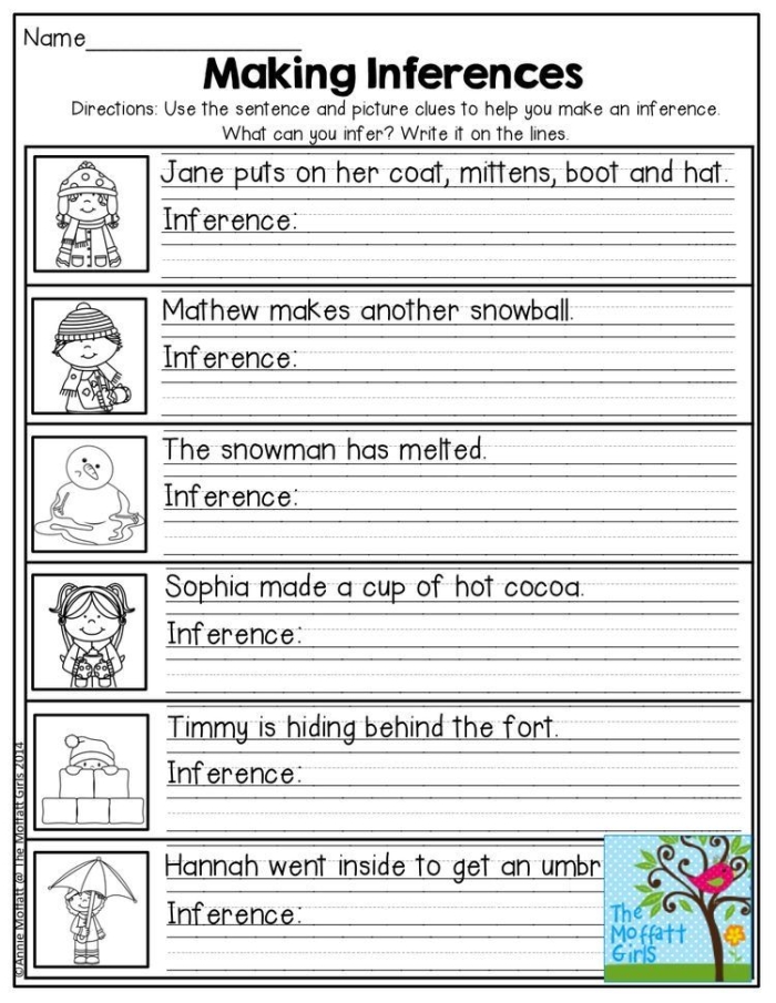 Second grade students using context clues and visual details to practice making inferences during a geometry lesson activity