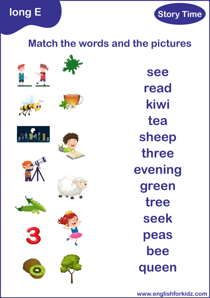 Long E Words Sorting Activity for Beginning Readers Worksheet 15 First grade long e sound word sorting worksheet with pictures and words
