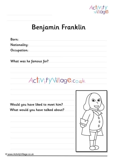 Benjamin Franklin Historical Heroes Writing Worksheet for Elementary Students Second graders learning about Benjamin Franklin through an educational worksheet activity