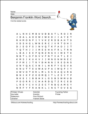 Benjamin Franklin Learning Activity for Elementary Students Second grade worksheet activity about Benjamin Franklin with writing prompts and historical facts for young learners