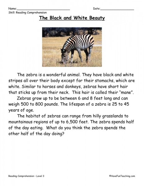 Black Beauty reading and fraction practice worksheet for fifth graders number 7 Fifth grade reading comprehension worksheet featuring a Black Beauty passage and fraction exercises