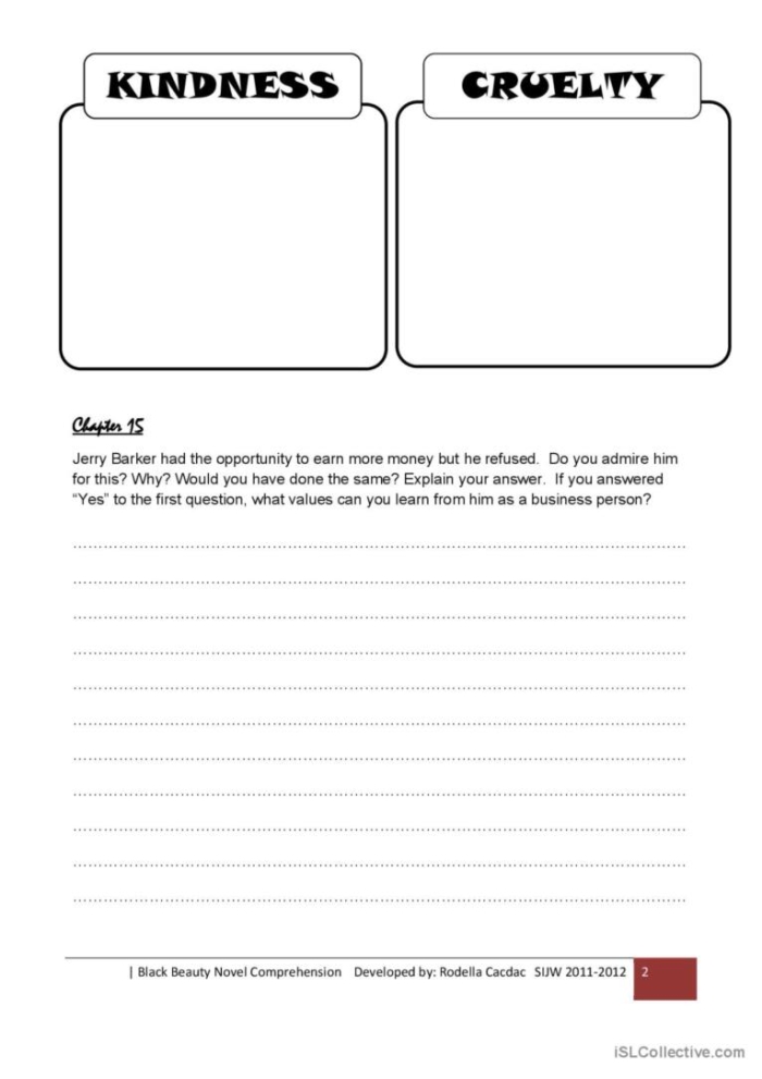 Black Beauty reading comprehension worksheet for fifth graders with fraction exercises, image 19 Fifth grade worksheet on reading comprehension with a Black Beauty passage focused on fractions