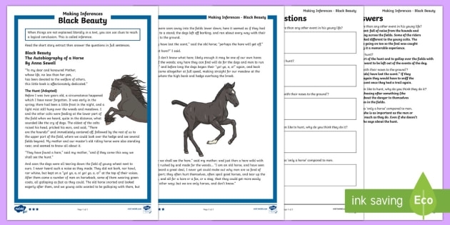 Black Beauty reading and fractions activity for fifth graders, image nine Fifth grade Reading Comprehension worksheet with a Black Beauty passage and fraction problems