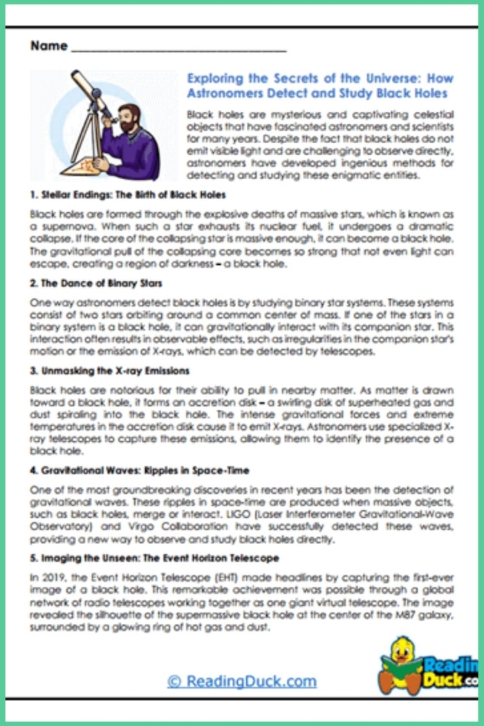 Fifth grade multiplication worksheet featuring black hole space science educational content with math problems