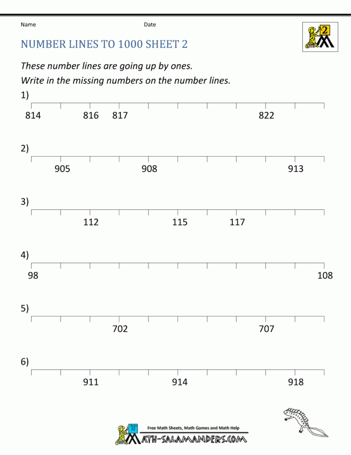 A blank number line template with evenly spaced tick marks and intervals for second grade math practice