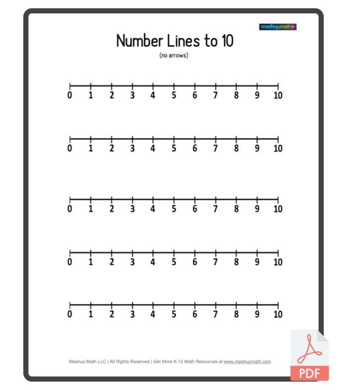 Blank number line template with empty tick marks and spaces for second grade math problem solving