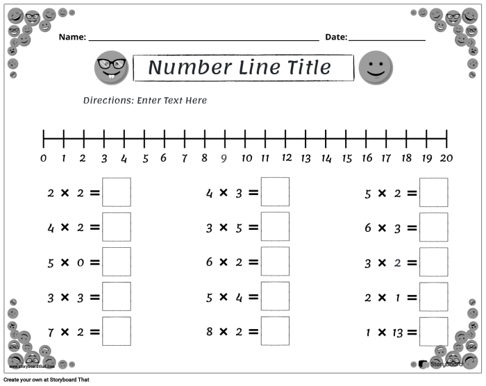 A blank number line template with evenly spaced tick marks and numbers for second grade math practice