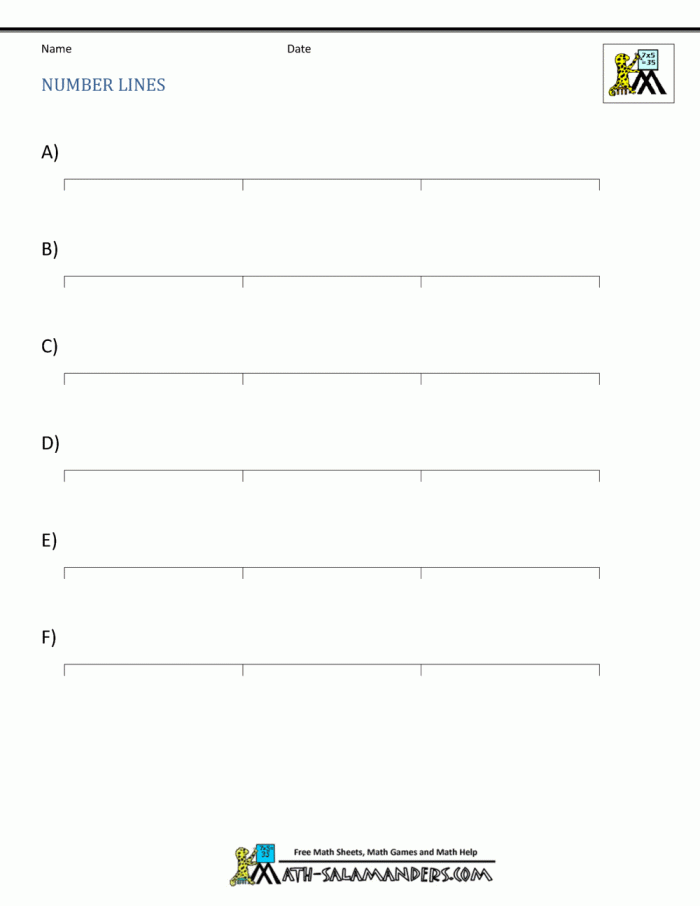 Blank number line template with empty tick marks and spaces for second grade math problem solving