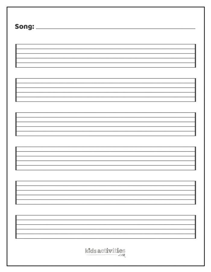 Blank sheet music worksheet for fourth-grade musicians to compose their own songs