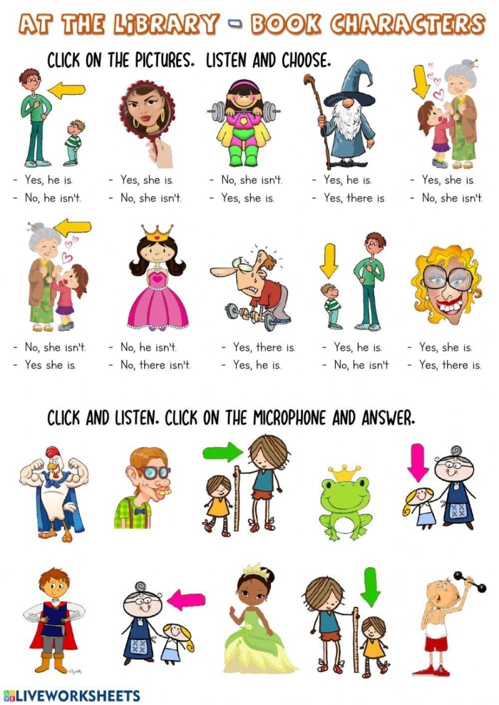 Illustration of a worksheet to help children identify and analyze book characters Book Characters worksheet designed for third graders focusing on fractions