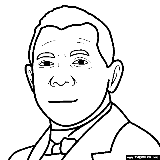 Booker T. Washington portrait with information about his life and contributions to education and civil rights for second grade learners