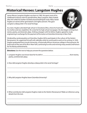 ALT text: Second grade worksheet featuring Booker T. Washington with writing prompts about his life and achievements as an educational leader