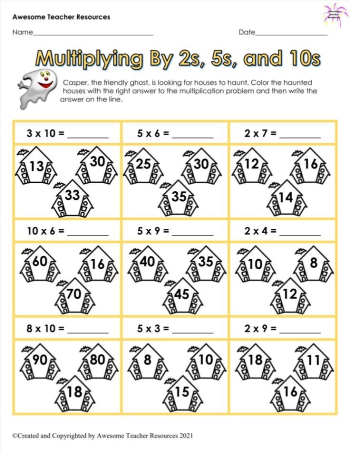 Practice sheet for multiplying by five in third grade math class Third grade multiplication worksheet focusing on times tables of 5