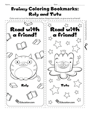 Place Value worksheet for Pre-K Brainzy Coloring Bookmarks: Roly and Tutu worksheet for Pre-K