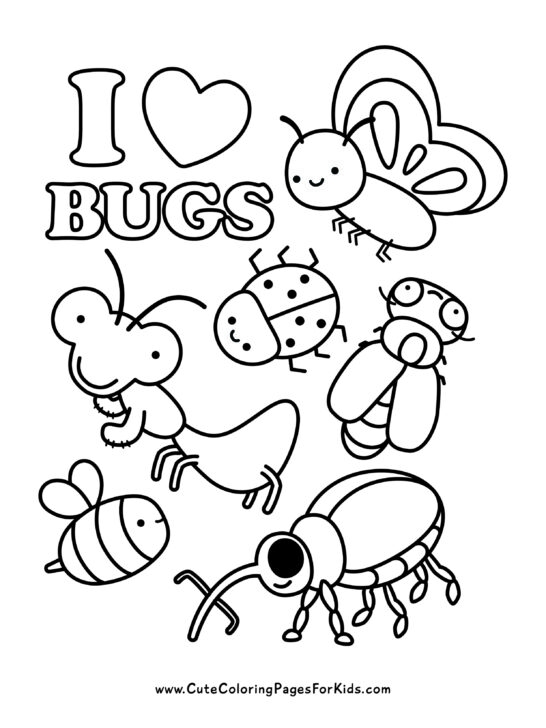 Bugs in Nature! science-themed coloring page for Pre-K and Kindergarten kids Coloring worksheet featuring various bugs and insects for young learners