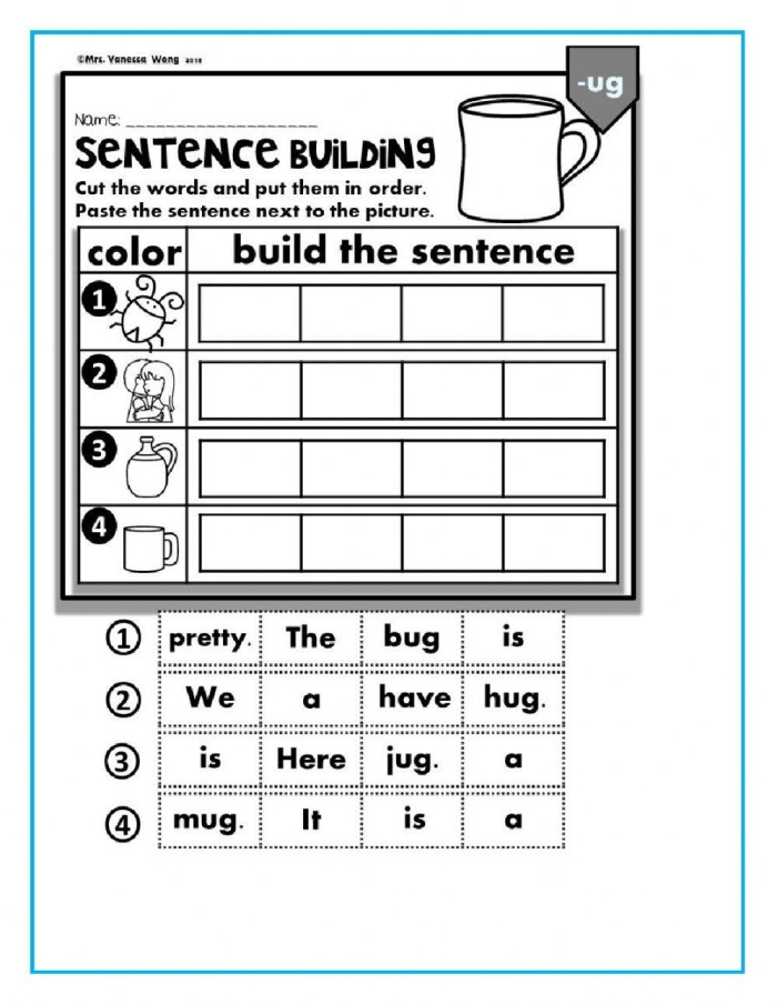 Printable activity designed to enhance sentence building abilities in young learners Build a Sentence worksheet for second graders focusing on sentence construction skills