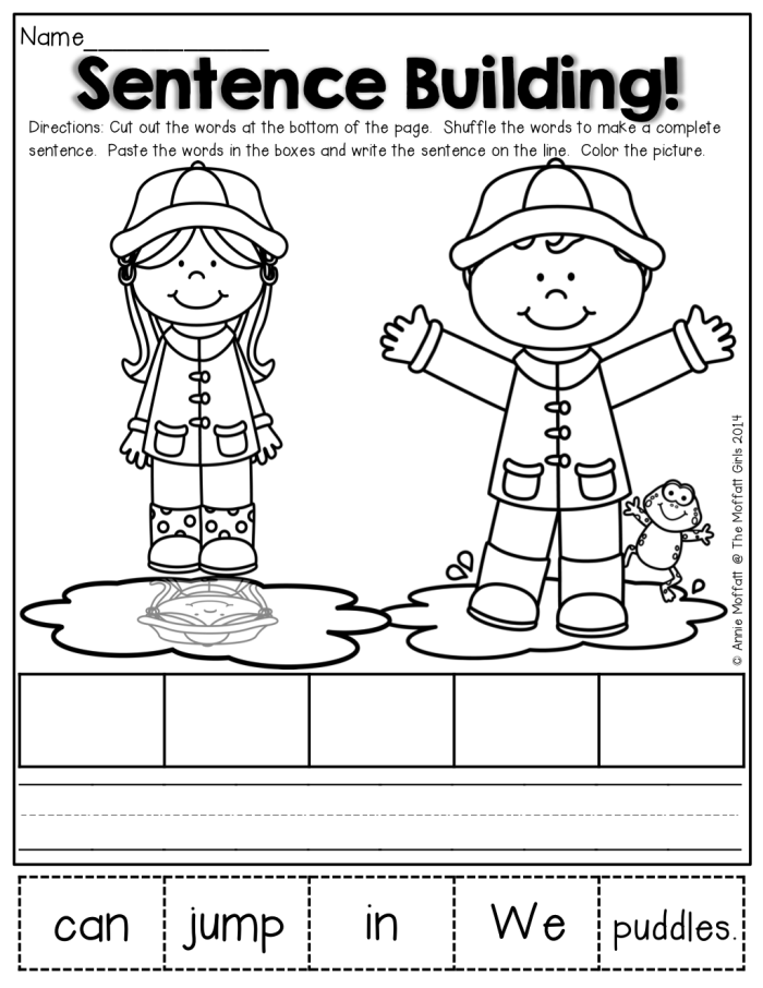 Printable Build a Sentence worksheet for young learners Worksheet for building sentences in a second-grade physical science class