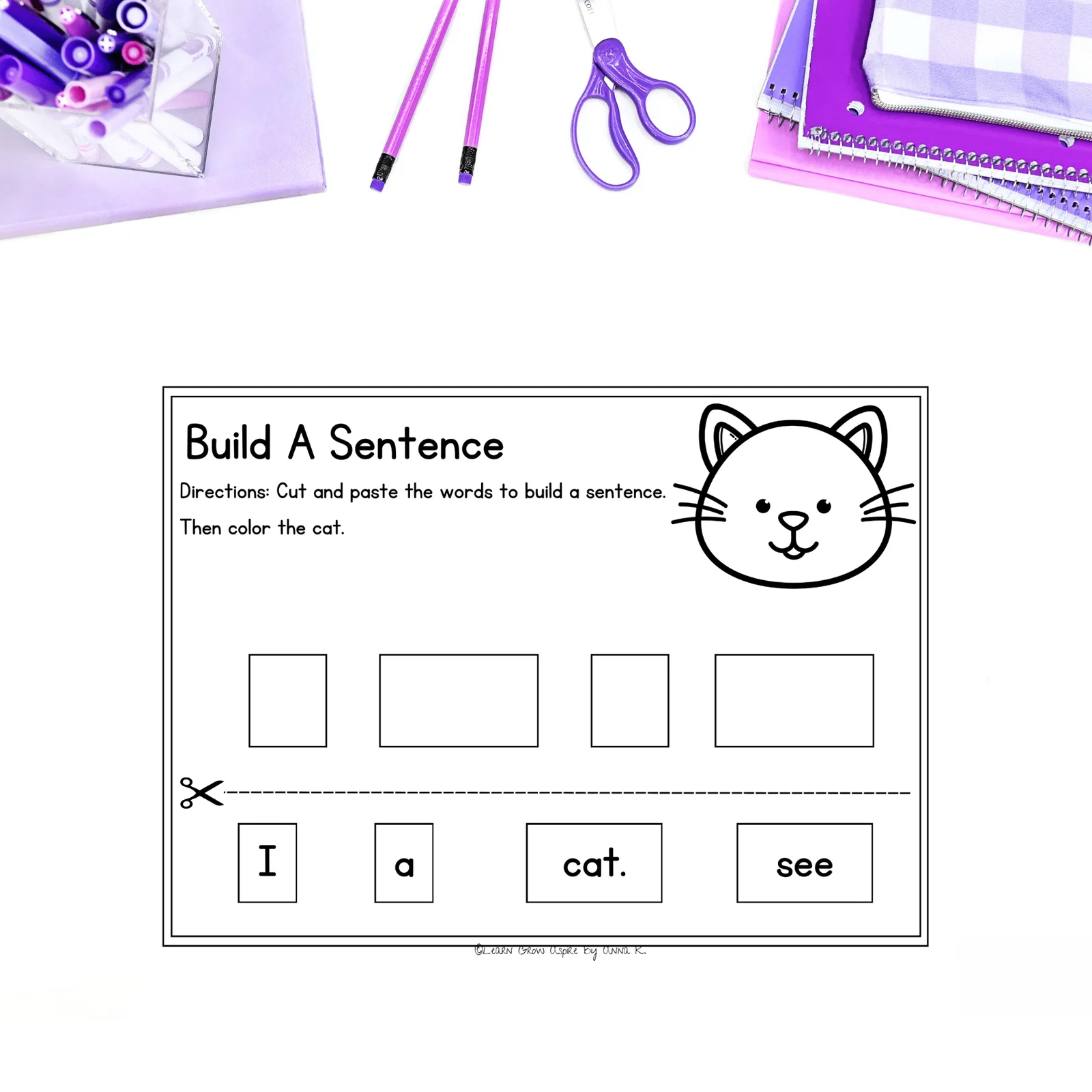 Printable exercise for building complete sentences in physical science lessons Build a Sentence worksheet designed for second graders to enhance their writing skills