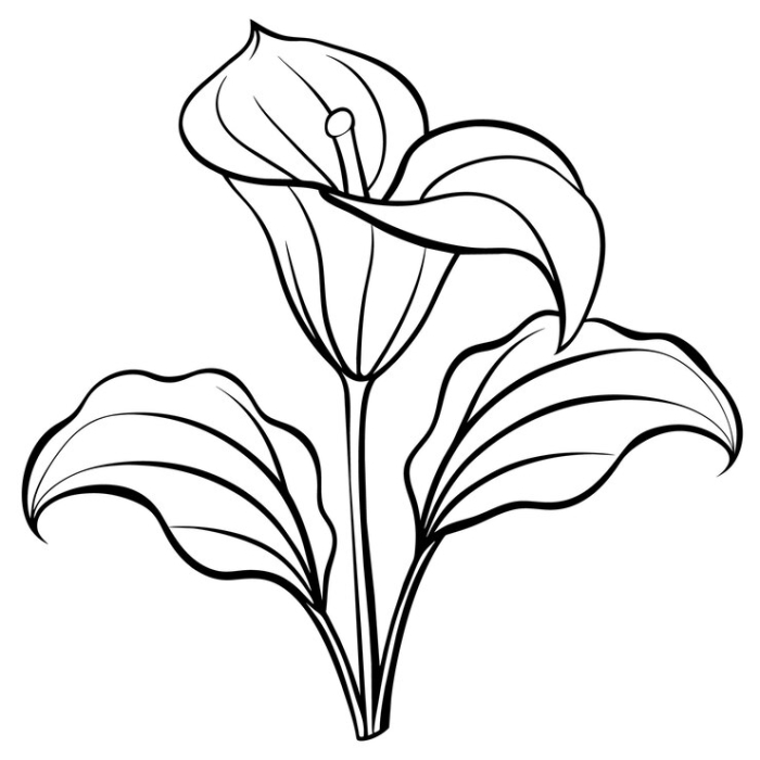 First grade students explore a labeled diagram of a calla lily flower to learn about spring blooms and can color the flower petals and stem