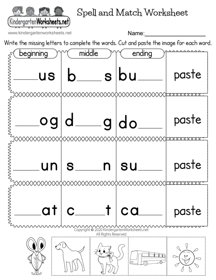 Illustration of a spelling assessment worksheet designed for early learners in measurement category Worksheet for assessing spelling abilities titled "Can You Spell That?" for Pre-K students