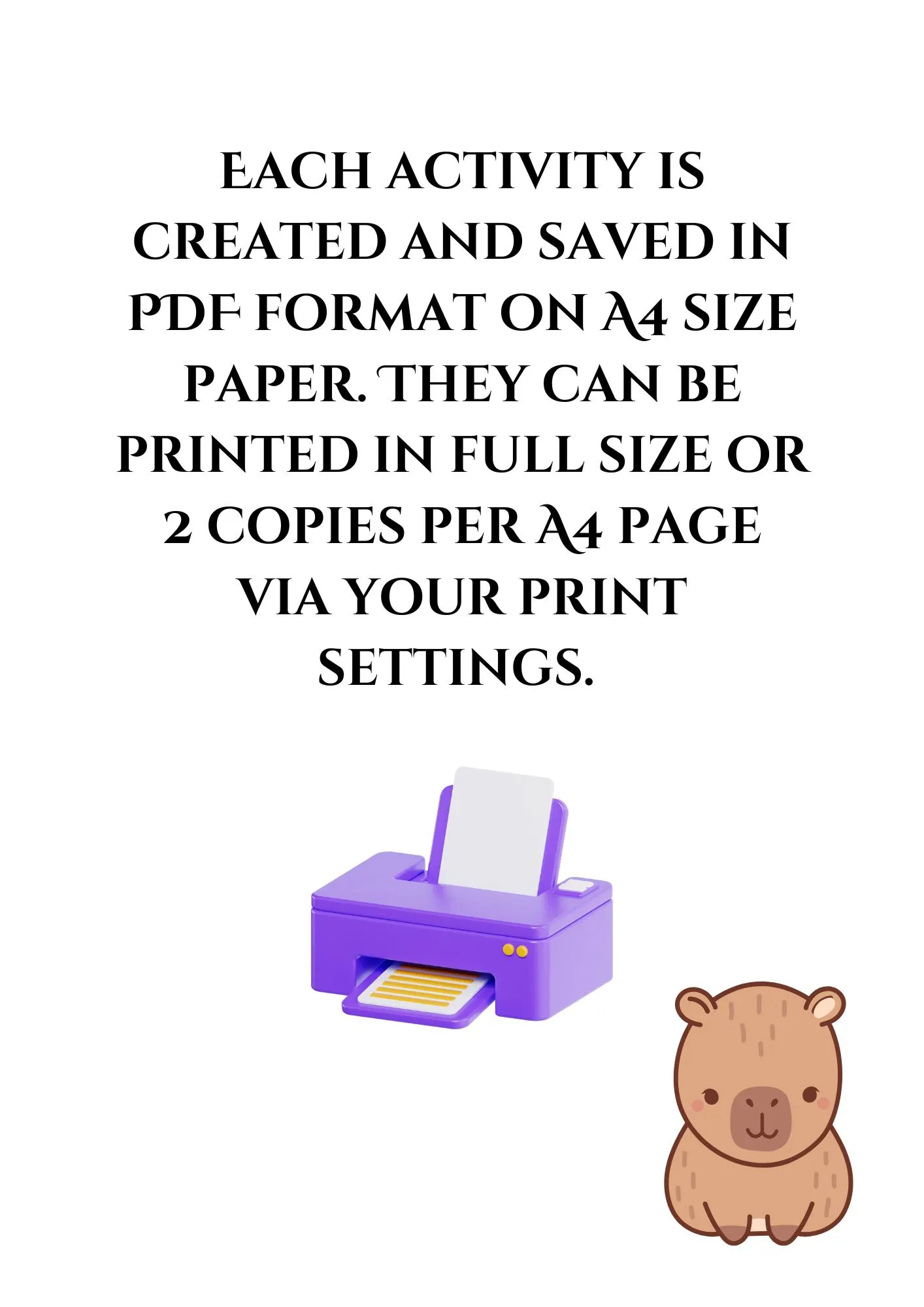 Worksheet featuring fun facts about capybaras for second graders