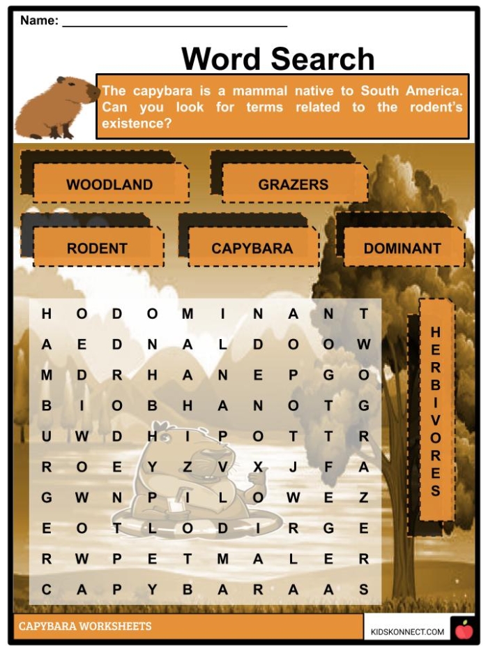 Capybara worksheet featuring fun facts and information for second graders