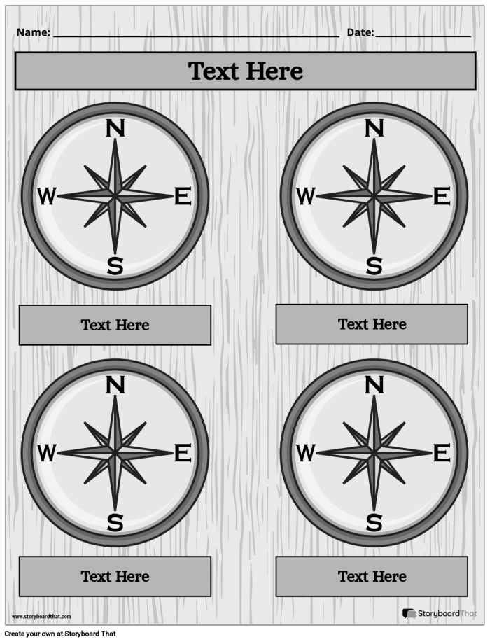 Cardinal Directions practice sheet for young learners in place value category, image 7 Second grade Cardinal Directions worksheet showing north, south, east, and west for geography lessons