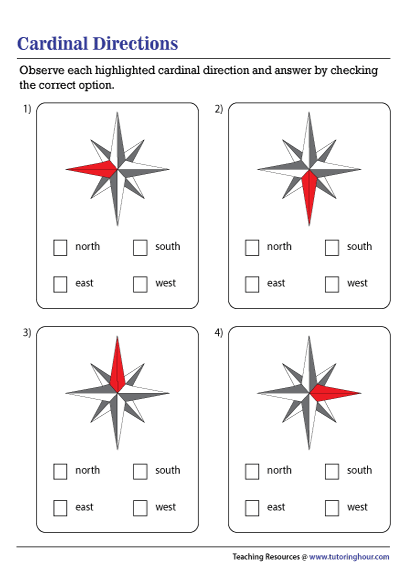 Explore cardinal directions with this colorful worksheet for young learners Second Grade Cardinal Directions worksheet showing north, south, east, and west